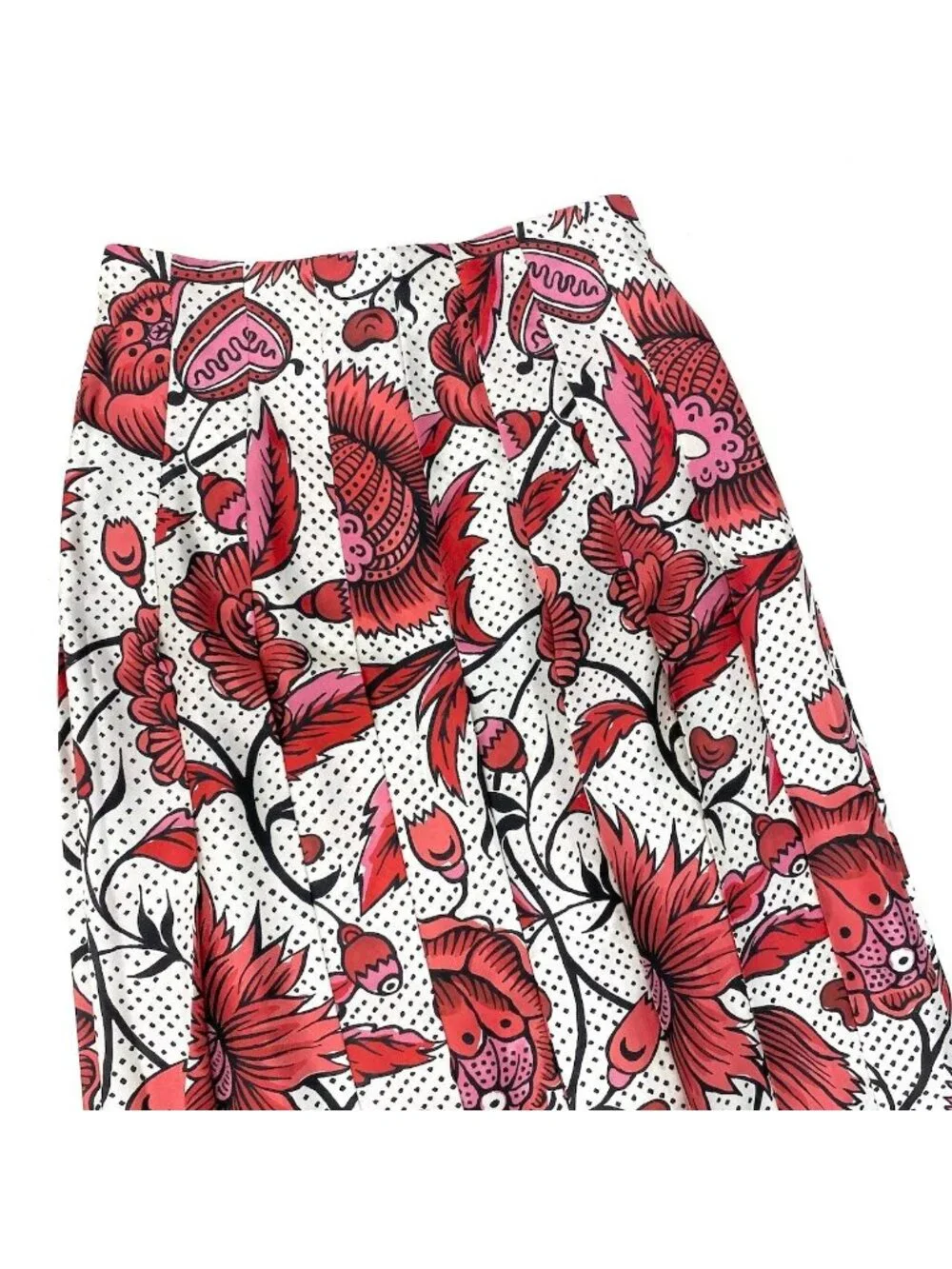 Gucci Floral Pleated Long Skirt Retro Modern All Over Print Rosso Red Silk
